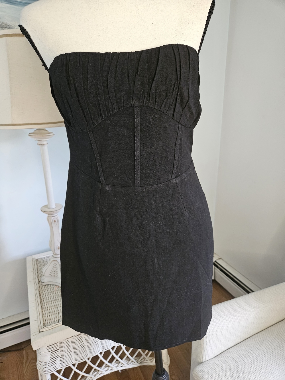 Strapless Black Mini Dress with Ruched Bodice P-24